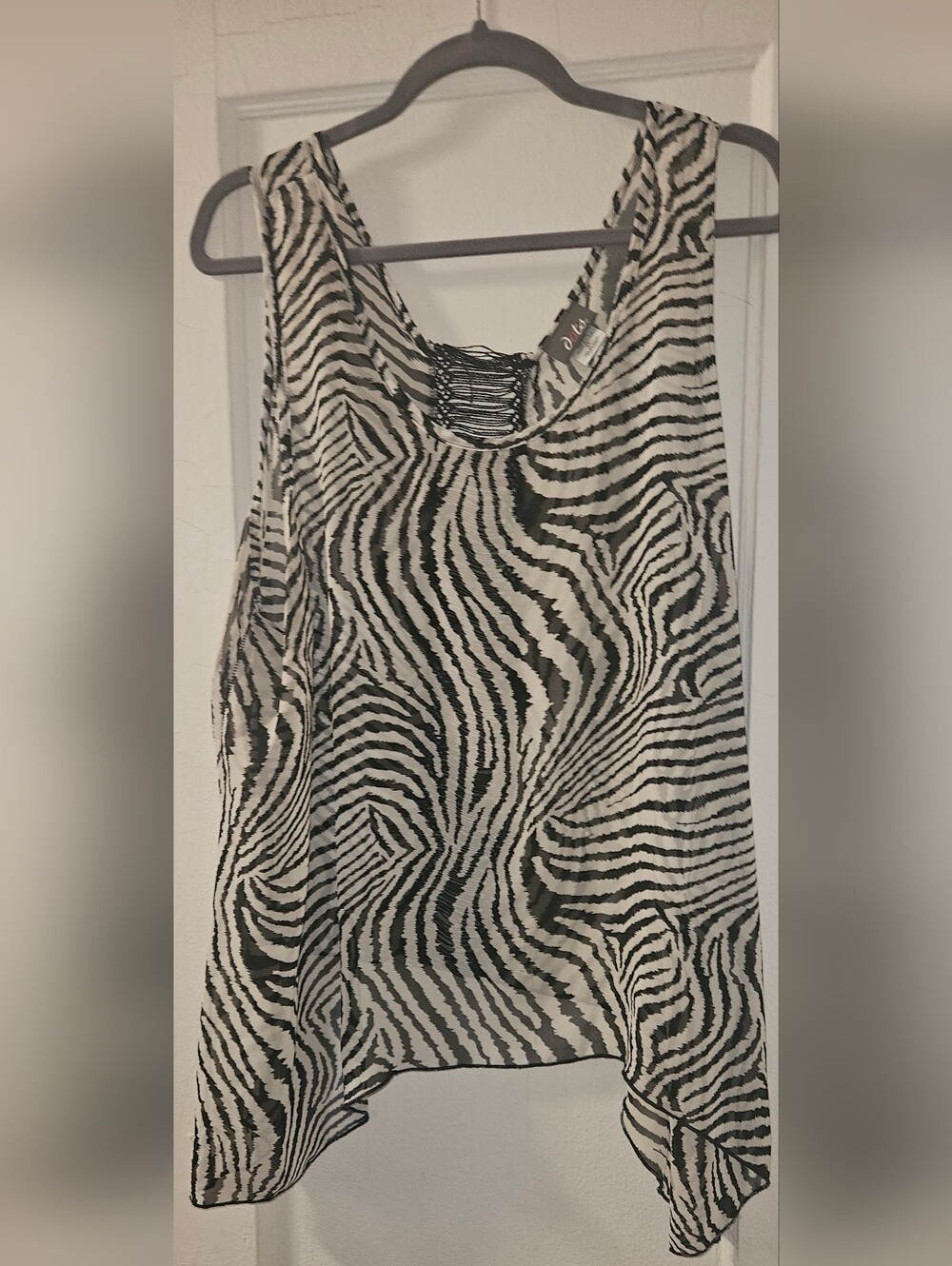 Dots Black & White Zebra-Print Sheer Sleeveless Tank Size 3X